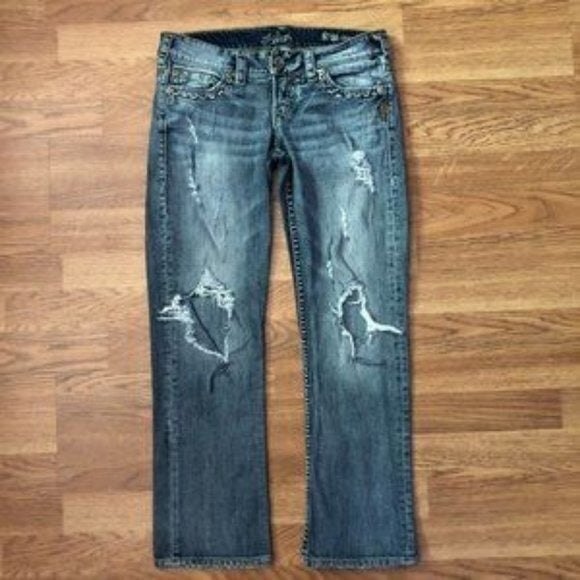 Silver sz 26 Santorini Destroyed Denim Jeans - Picture 1 of 9